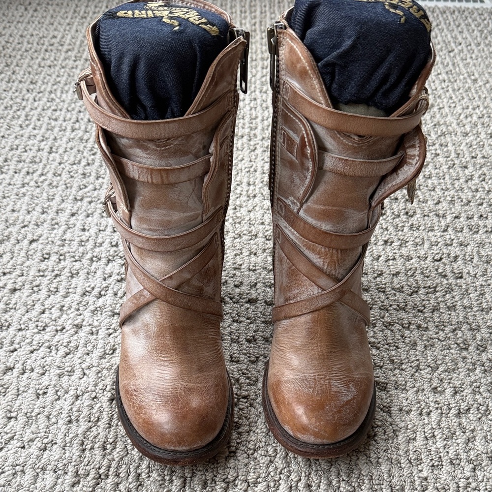 Freebird by Steven Brown Leather Wrap-Strap Heeled Boots - Picture 3 of 6